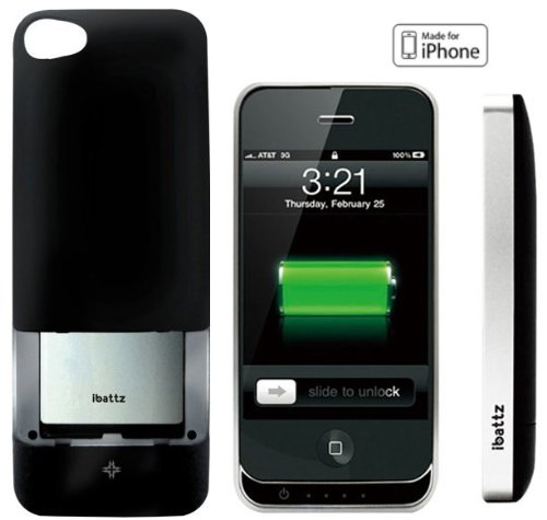 ibattz Mojo Removable Battery Case for iPhone 4 4S (All Models, Matte Black, 2 x 1500mAh)
