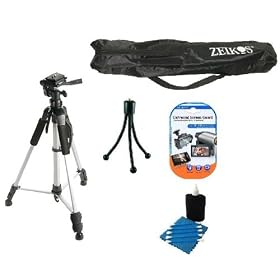 Deluxe 57 Camera Tripod with Carrying Case + Mini Tripod + LCD Screen Protectors + SAVEoN Camera Cleaning Kit For The Panasonic HM-TA1 Camcorder