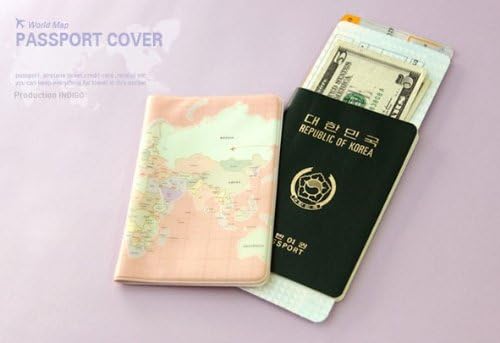 Cream Color World Map Passport Wallet Cover Case Card Holder Bag