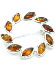 SilverAmber 925 Sterling Silver & Baltic Amber Jewellery - Brooch 4038C