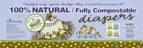 Broody Chick 100% Natural Fully Compostable Diapers Jumbo Box (Junior 26.5 - 55.1 lbs. (96-Count))
