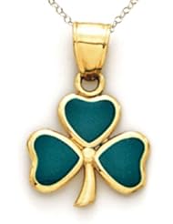 14kt Yellow Gold Green Enamel 3 Leaf Clover Shamrock Pendant - Chain Included