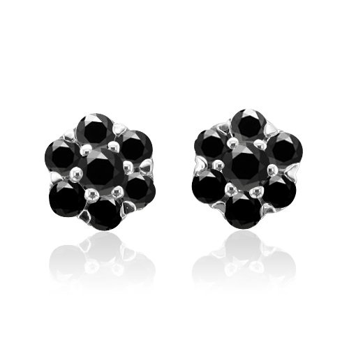 14k White Gold Cluster BLACK Diamond Earrings Studs – 0.25 carat