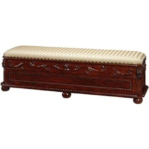 Heirloom Chelsea 60w Bench With Beige Stripe Seat, BEIGE SATIN STR, ANTIQUE CHERRY