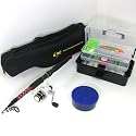 FTD Deluxe Adult Complete Fishing Set - Carbon Composite Telescopic Rod, 8+1 Ball Bearing Match Reel & Loaded Tackle Box - ideal for holidays & travel