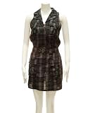 Ladies Green Grey Plaid Collared Pocket Dress Diagonal Zipper