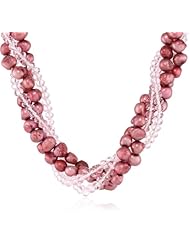 Dark Pink Baroque Freshwater Cultured Pearl and Faceted Glass Bead Twister Necklace, 18"