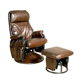 Mac Motion Chairs Swivel, Glider Recliner with Ottoman, Brick Bonded Leather with Black Metal Frame