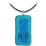 Chinese LONG LIFE - Dichroic Glass Pendant Charm with .925 bail