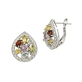 Sterling Silver Diamond-Accented and Multi-Gemstone Teardrop Clutchless Earrings