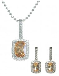 925 Sterling Silver Women Earrings + Pendant with Cubic Zirconia/CZ - 46cm*18mm*8mm, 5 Grams