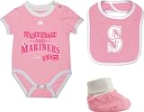 Seattle Mariners Newborn Pink Triple Play Bib, and Bootie, and Creeper Set