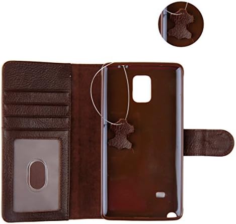 Galaxy Note 4 Case, xinyishi case for Samsung Galaxy Note 4 [ Genuine Buffalo Leather ]Wallet Style with Card Slots and Retro Book Design (Dark Brown)