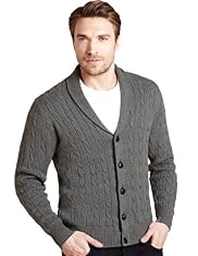 2" Longer Blue Harbour Pure Cotton Shawl Collar Cable Knit Cardigan