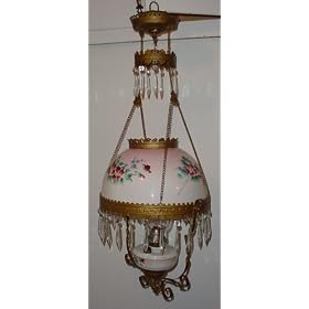 Early Victorian Hand Painted Antique Oil Lamp by Bradley & Hubbard