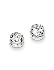 14K White Gold Diamond Round Post Earrings
