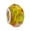 Pandora Style Charm Bead (Z360) Faceted Glass (14mm x 9mm) (Fits Troll too) ~ Yellow with Pink Rose and Green and Red Specks