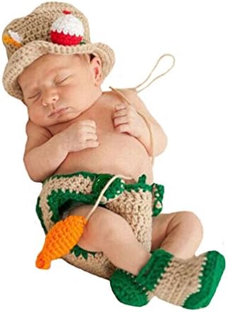 Liange Newborn Baby Photography Prop Crochet Knitted Fisherman Hat Diaper Boots Fish Lot Set