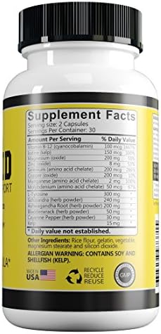Best Thyroid Support Supplement - Unique Complex - Promotes Weight Loss & Reduce Fatigue - Supports Healthy Metabolism - Natural Formula with L-Tyrosine, Ashwagandha Root, Kelp & Iodine (60)