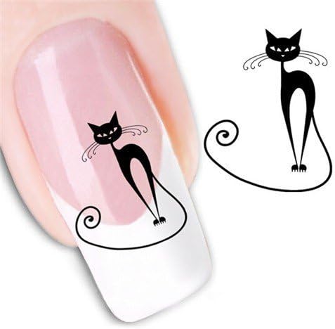 Terrece 3D Fine Black Cat Halloween Sticker Nail Art Water Transfer Slide Decals Sticker Tips