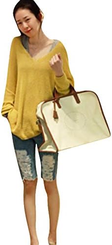 EKIMI Women V-Neck Oversized Batwing Slouch Knit Jumper Loose Sweater (Yellow)