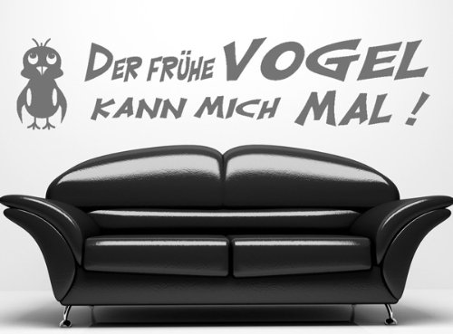 Produkt-Bild: Wandtattoo Der fr&uuml;he Vogel kann mich mal ! Farbe: hellgrau, Motiv-Nr 043 Sehr grosses Format Breite: 130 cm, H&ouml;he: 30 cm XXL. Decosticker Wandaufkleber Wandsticker Dekoration wiederabl&ouml;sbar. G&uuml;nstiger als Bilder oder Gem&auml;lde oder Bild