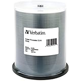 Verbatim 700 MB 52x 80 Minute White Inkjet Printable Recordable Disc CD-R, 100-Disc Spindle  95251