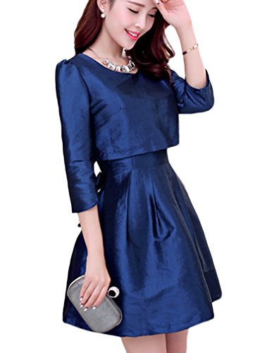 (ディーコッテ)D'Kotte きれいめ パーティー ワンピース フレア スカート aライン 七分袖 uネック ひざ 丈 膝丈 レディース neax181