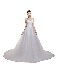 Sweetheart Lace-Up Sequined Beaded Satin/Tulle Empire   Waistline Wedding Party Dress  with a Chapel Train 