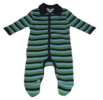 Bright Bots Baby Boy Striped Yarn Dye Babygrow in Navy/Green/Aqua size 0-3 months