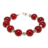 Handmade Indian Ruby Bracelet With Silver Floral Beads