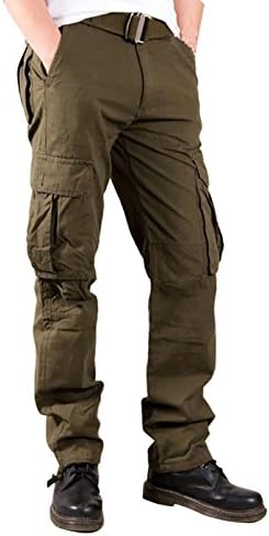 Cheruna Men's Casual Outdoor Work Straight Mid Rise Cotton Cargo Pants Green 36