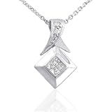 0.18cttw Pendant with invisible princess cut and prong set round diamonds in 14K white gold.