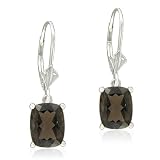  Sterling Silver Cushion-Cut Smoky-Quartz Dangle Earrings