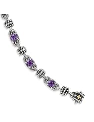 Sterling Silver with 14k Goldy Amethyst Antiqued 7.5in Bracelet - Antique Boutique - Vintage Style - Jewelry