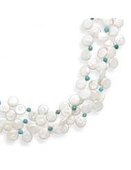 MMA Silver - 16 inch Triple Strand Coin Pearl and Turquoise Bead Necklace