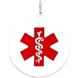 14K White Gold Round Enamel Medical ID Charm 40mm