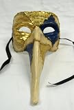Blue and Gold Masquerade Venetian Mask - Long Nosed Blue and Gold Masquerade Venetian Mask - Long Nosed