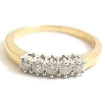 Bague de Gage d'amour Eternel en Or Jaune 750/1000 et 5 Pierres de Diamants 0.33carat Taille 50.5