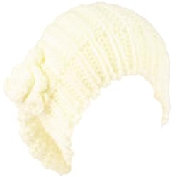 Winter Long Slouchy Crochet Flower Knit Beanie Skull Stretchy Ski Cap Hat Ivory