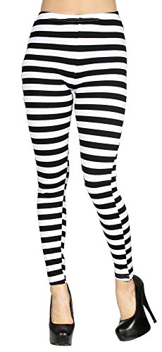 Simplicity Women's Black & White Striped / Looped Slim-Fit Tight Leggings