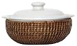 Woven Rattan Round Basket with White Ceramic Bean Pot 9 1/2"D x 4 1/4"H