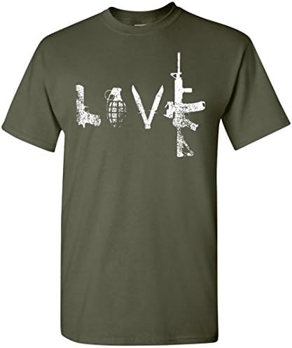 Gun Love T-Shirt AR15 Shirt Grenade Tee - 2XL - Military Green - Distressed White Ink