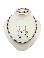 Multi Freshwater Pearl with Stretchy Bracelet Necklace Earring Women Fashion Jewelry Set