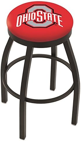 30" L8B2B - Black Wrinkle Ohio State Swivel Bar Stool with Accent Ring by Holland Bar Stool Company