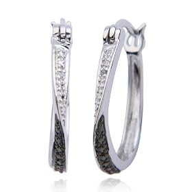 Sterling Silver Black and White Diamond Hoop Earrings