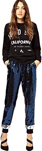 Neestaa Wide Leg Sequin Cropped Trousers Silver Ankle Cuff Pants Elastic Waist