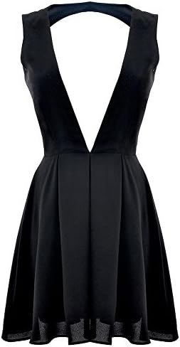 Chicnova Summer Deep V Neck Sleeveless Open Back Solid Pleated Mini Dress (L, Style1)