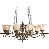 IMAGE OF Progress Lighting P4304-02 Eight-Light Linear Chandelier with Venetian Marble Glass and Dainty Leaf Accents, Golden Brandy