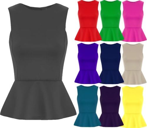 Women's Plus Size Waisted Frill Sleeveless Scuba Peplum Skater Vest Top